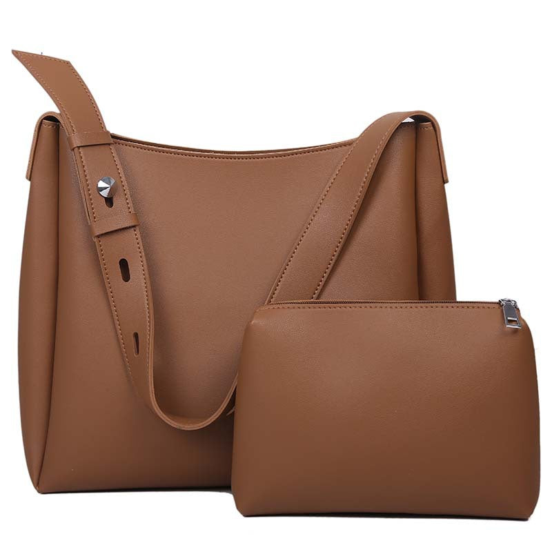 Brown 2-Piece Women's Bucket Bag Set - Vintage Large Capacity Shoulder Tote & Crossbody Bag (Commuter Style) Main image