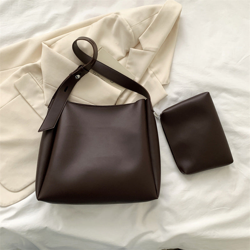 Coffe 2-Piece Women's Bucket Bag Set - Vintage Large Capacity Shoulder Tote & Crossbody Bag (Commuter Style) Main image