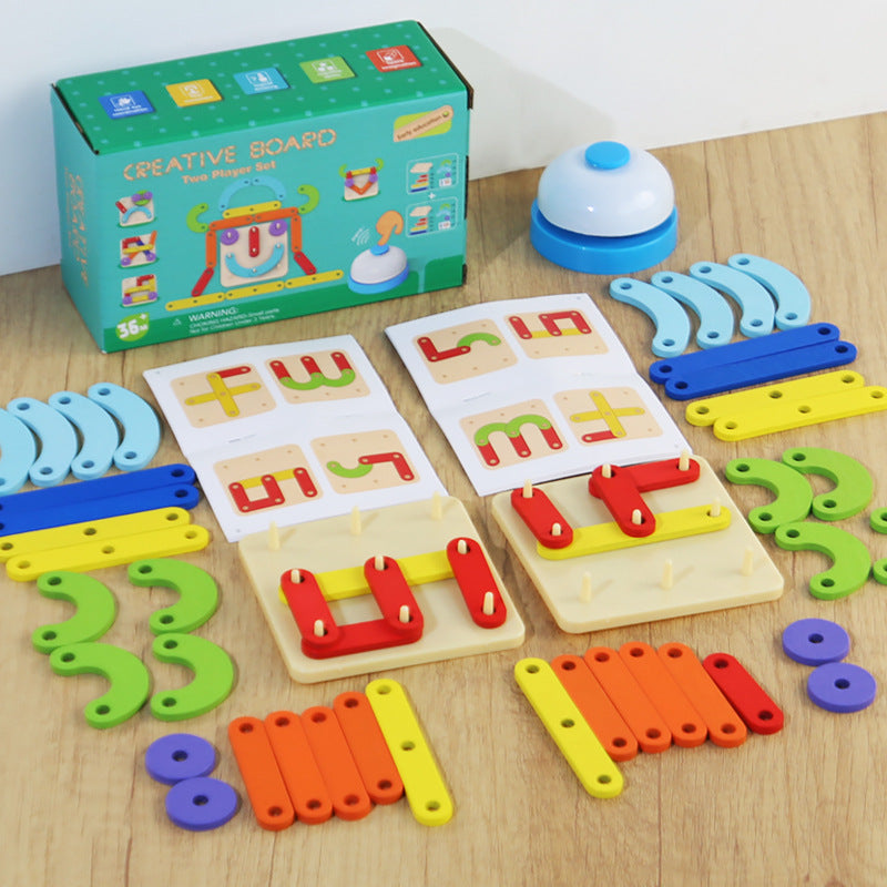 Children's Wooden Two-Player Creative Pegboard - Educational Toy for Number, Color, and Shape Recognition Main image