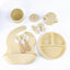Off-white 8-Piece Silicone Children's Tableware Set - BPA-Free Baby Feeding Utensils with Wooden Fork and Spoon, Cup, Bowl, and Bibs