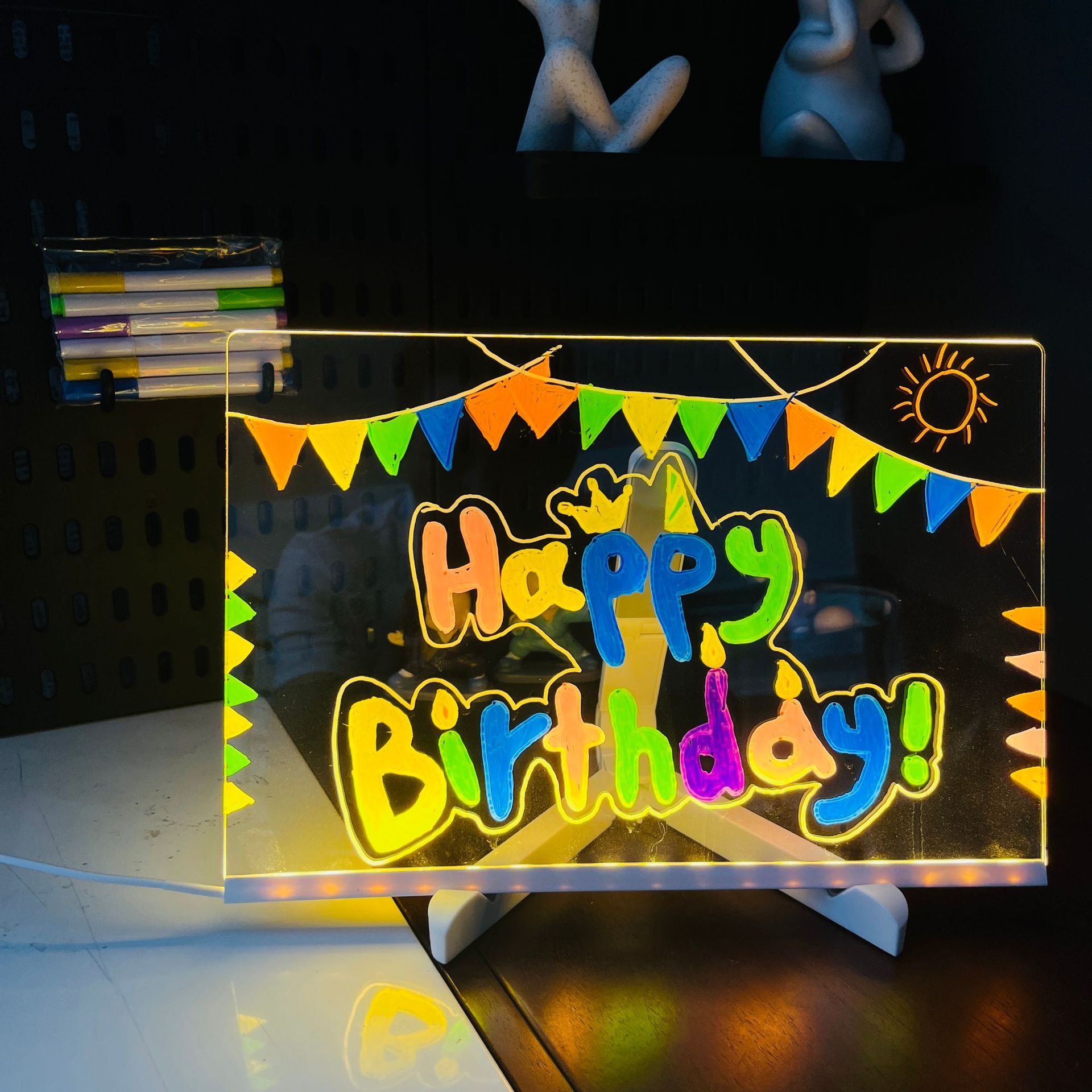 5.9' x 5.9' x 0.11' Erasable DIY Kids Drawing Board Glow-in-the-Dark Writing Board, Reusable Chalkboard for Art & Learning, Creative Handicraft Toy Secondary image