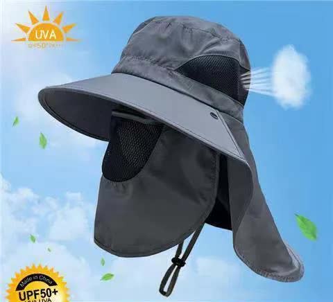 Dark Grey Outdoor UV Protection Hat for Men ��� Detachable Face & Neck Shield, Large Brim Sun Hat for Fishing, Hiking, and Outdoor Activities