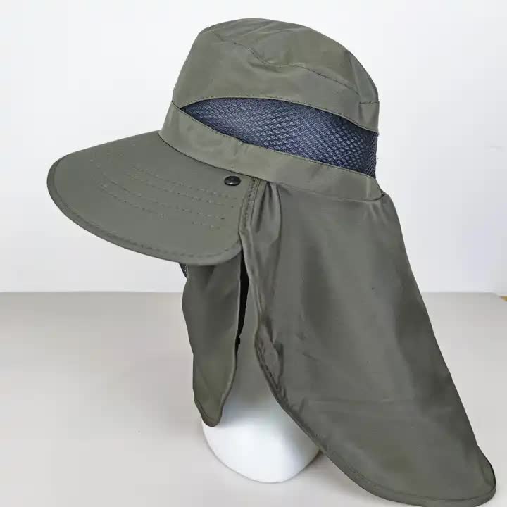 Dark Grey Outdoor UV Protection Hat for Men ��� Detachable Face & Neck Shield, Large Brim Sun Hat for Fishing, Hiking, and Outdoor Activities