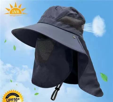 Navy Blue Outdoor UV Protection Hat for Men - Detachable Face & Neck Shield, Large Brim Sun Hat for Fishing, Hiking, and Outdoor Activities Main image