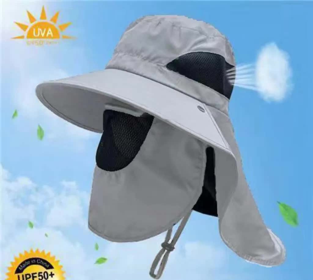 Light Gray Outdoor UV Protection Hat for Men - Detachable Face & Neck Shield, Large Brim Sun Hat for Fishing, Hiking, and Outdoor Activities Main image