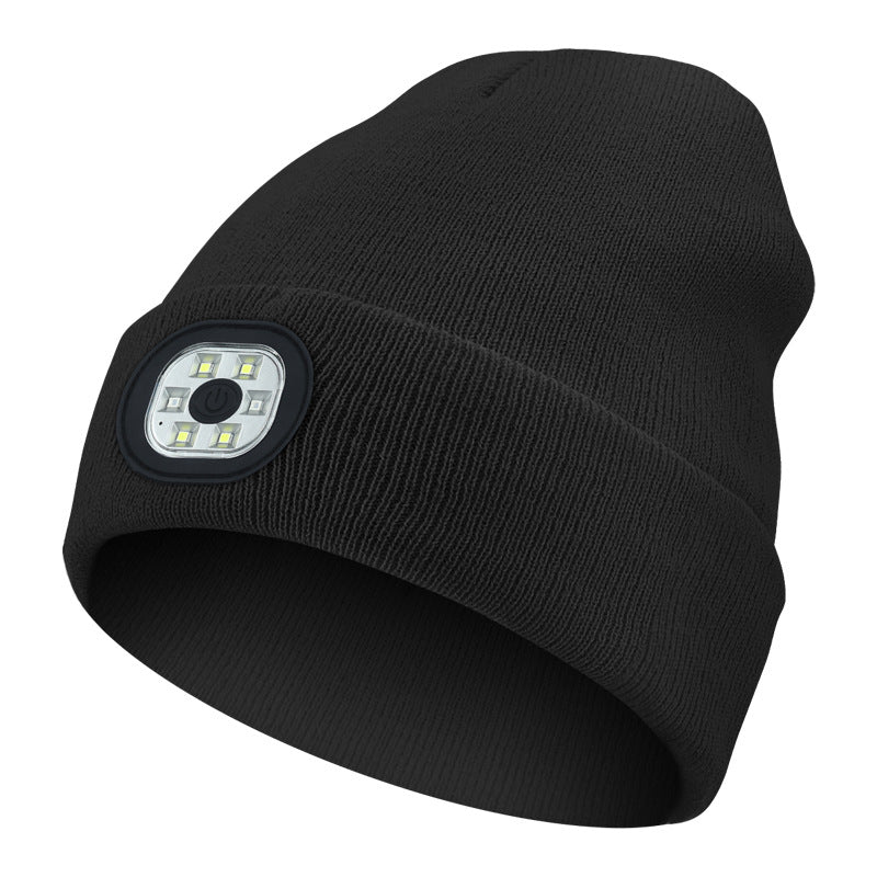 Black LED Lighting Rechargeable Detachable Knitted Hat - Warm Winter Beanie with Built-in LED Lights for Outdoor Activities and Nighttime Use Main image