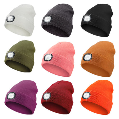 Black LED Lighting Rechargeable Detachable Knitted Hat - Warm Winter Beanie with Built-in LED Lights for Outdoor Activities and Nighttime Use