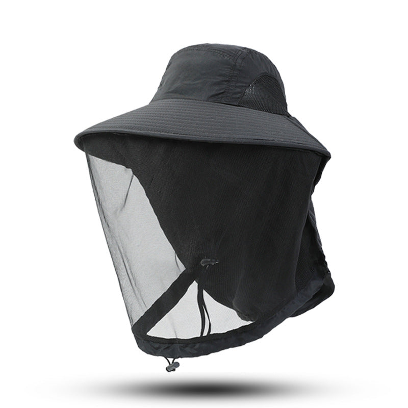 Black Outdoor Mosquito-Proof Hat with Face Shield - Breathable Fishing Hat for Men, UV Protection Mesh Mask Main image