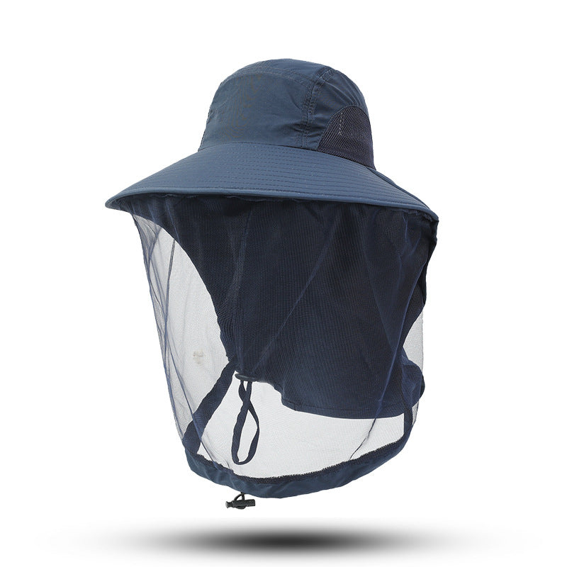 Navy Blue Outdoor Mosquito-Proof Hat with Face Shield - Breathable Fishing Hat for Men, UV Protection Mesh Mask Main image