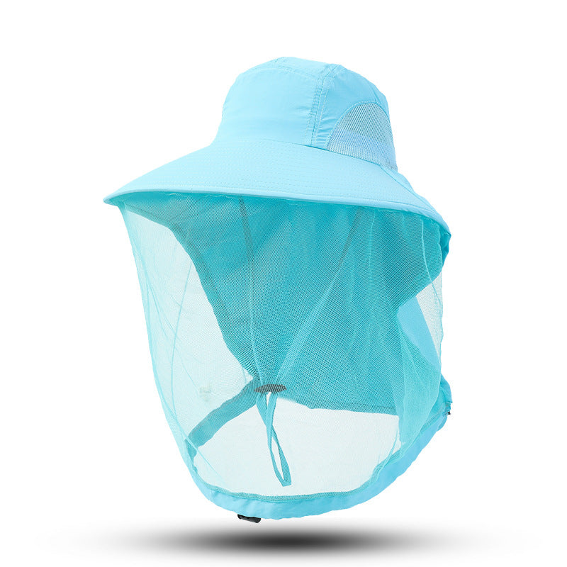 Blue Outdoor Mosquito-Proof Hat with Face Shield - Breathable Fishing Hat for Men, UV Protection Mesh Mask Main image
