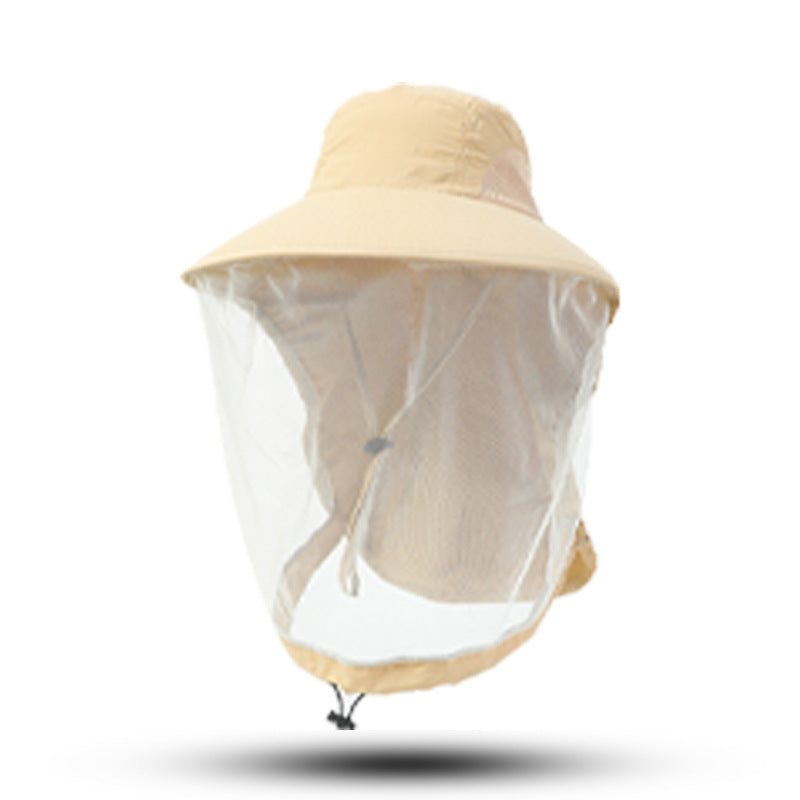 Khaki Outdoor Mosquito-Proof Hat with Face Shield - Breathable Fishing Hat for Men, UV Protection Mesh Mask Main image