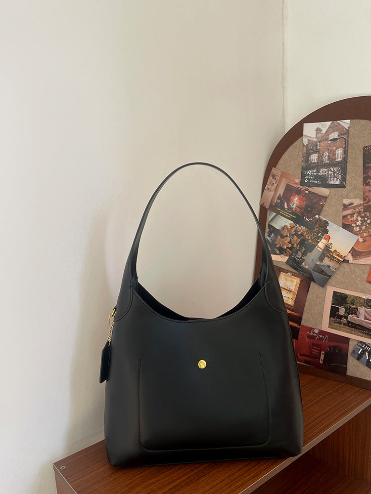 Black Oil-Wax Leather Style Casual Shoulder Bag, Versatile Handbag and Crossbody Tote for Women Main image