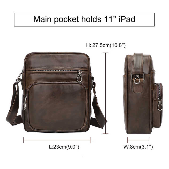Dark Brown Men's Genuine Leather Casual Shoulder Bag, Minimalist Crossbody Bag for Everyday Use Secondary image