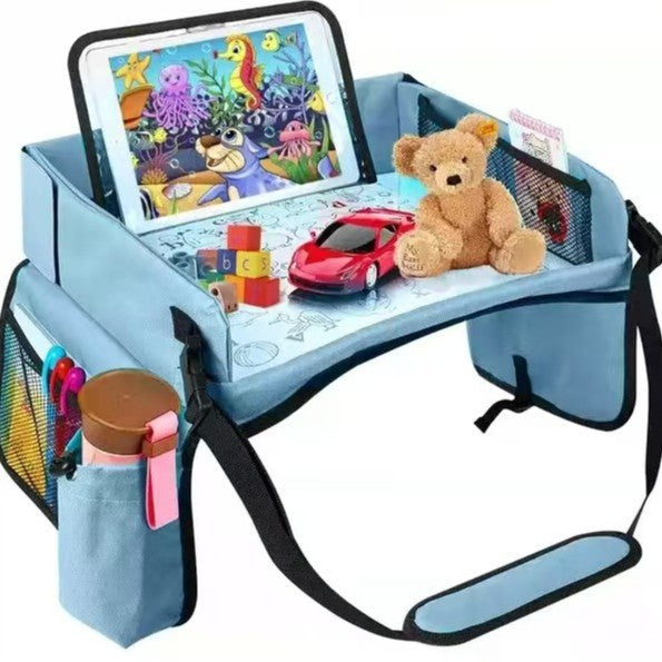 Blue Kids Travel Tray with Storage, Car Seat Organizer for Toys and Snacks Main image