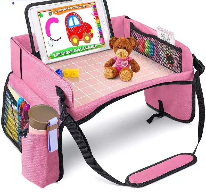 Pink Kids Travel Tray with Storage, Car Seat Organizer for Toys and Snacks Main image