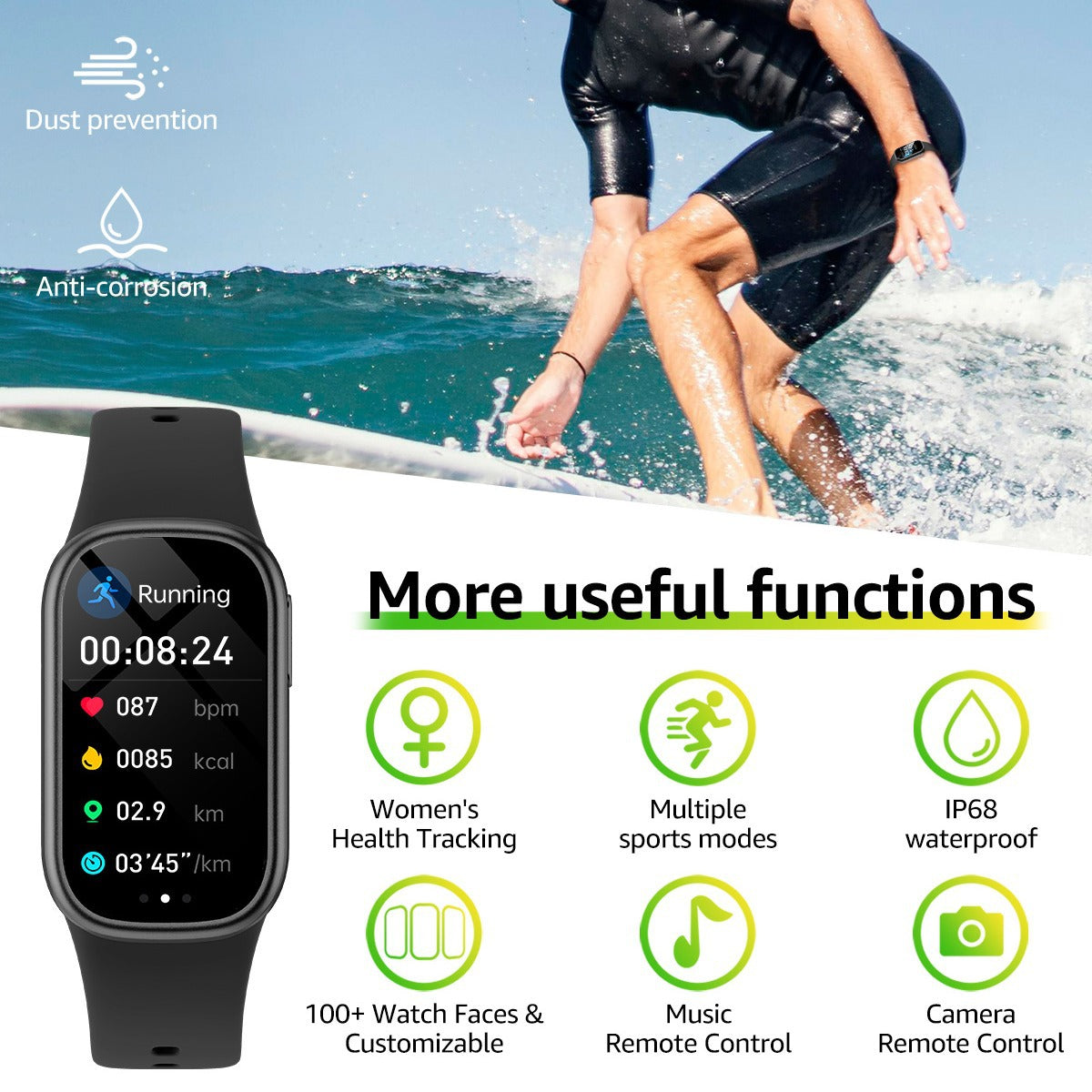 Pink Smart Fitness Tracker with Bluetooth Calling, Heart Rate, Blood Pressure, Blood Oxygen, and Sports Modes Secondary image