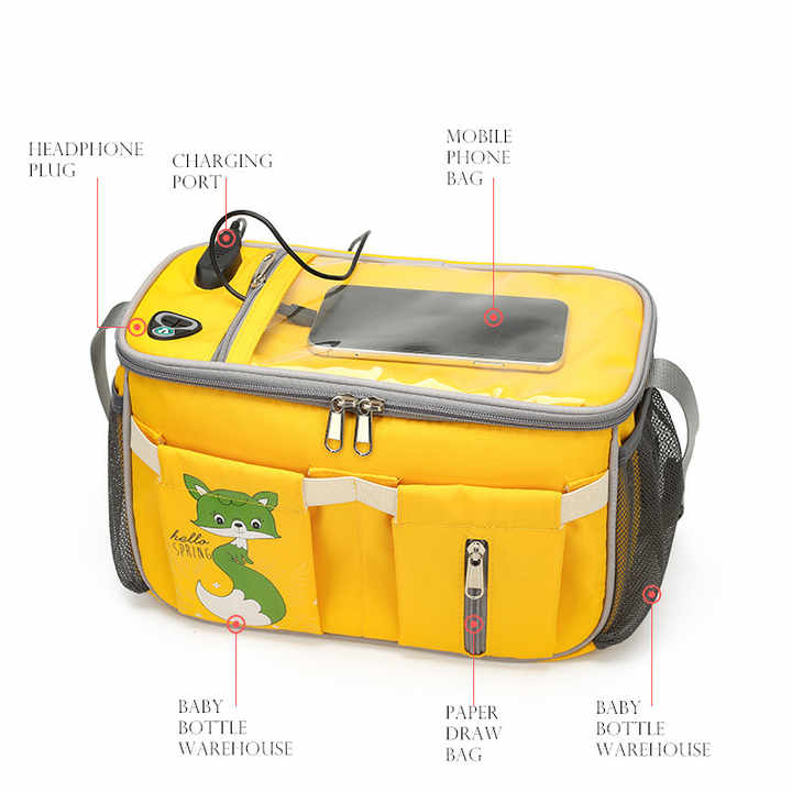 Grey Stroller Organizer Bag - Multi-Functional Baby Bag with Touchscreen Window, USB Port, and Bottle Holders Secondary image