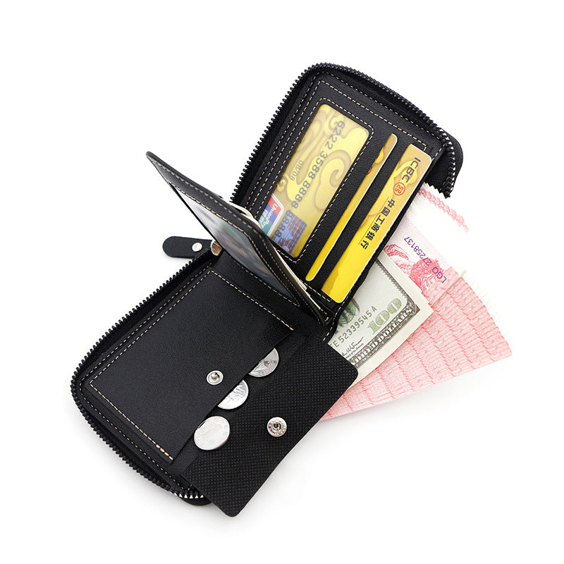 Dark Brown Men's Leather Wallet with Zipper and Horse Embossed Design -  Compact and Stylish Secondary image