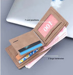Black Men's Genuine Leather Bifold Wallet - Compact Design with Multiple Card Slots