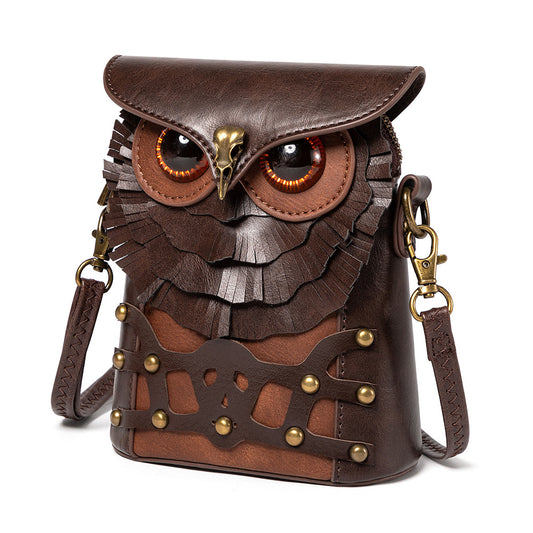 Handcrafted Leather Owl Crossbody Bag ��� Unique Retro Design Shoulder Purse for Women