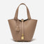 Grey Elegant Women's Leather Tote Handbag with Gold Lock Detail