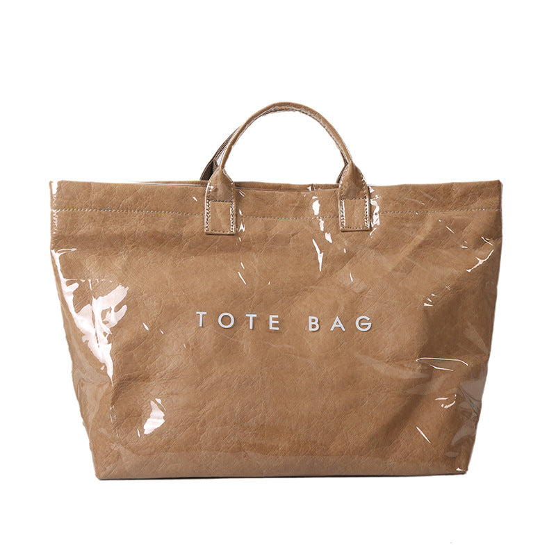 Khaki Trendy Waterproof Tote Bag - Lightweight and Durable Carryall Main image