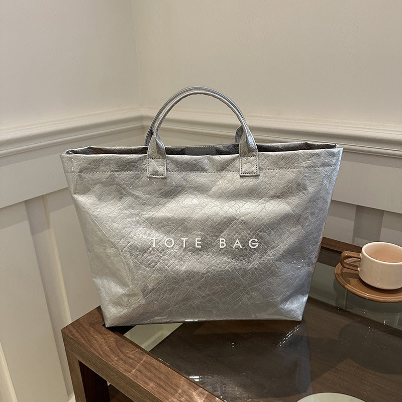 Silver Trendy Waterproof Tote Bag - Lightweight and Durable Carryall Main image