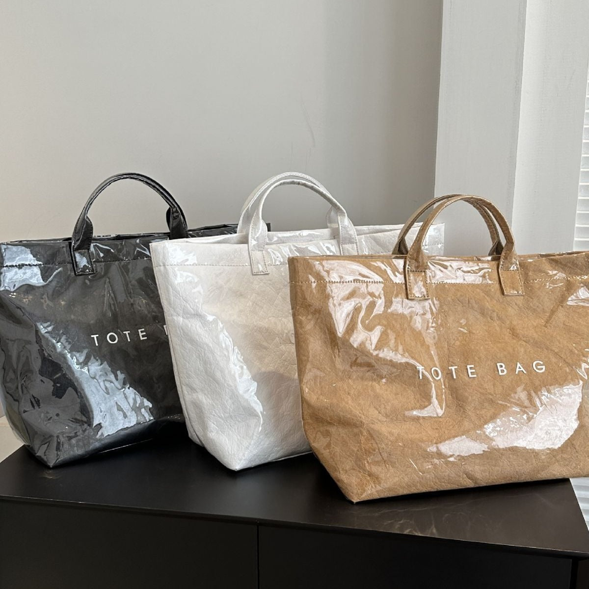 Silver Trendy Waterproof Tote Bag - Lightweight and Durable Carryall Secondary image