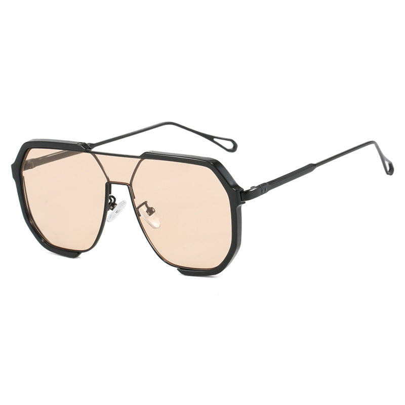 Black Frame Champagne Unisex Oversized Aviator Metal Frame Sunglasses - Retro Fashion Eyewear with AC Lenses Secondary image