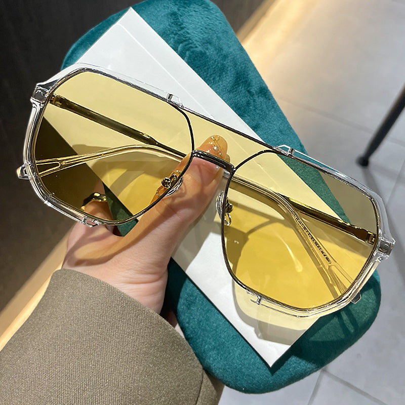 Transparent White and Yellow Tablets Unisex Oversized Aviator Metal Frame Sunglasses - Retro Fashion Eyewear with AC Lenses Main image
