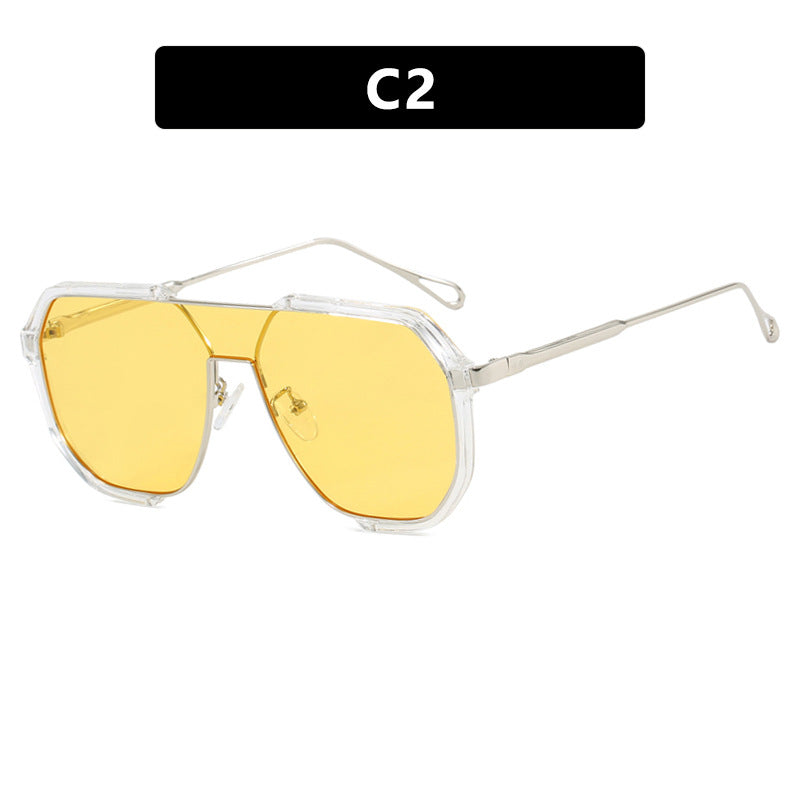 Transparent White and Yellow Tablets Unisex Oversized Aviator Metal Frame Sunglasses - Retro Fashion Eyewear with AC Lenses Secondary image