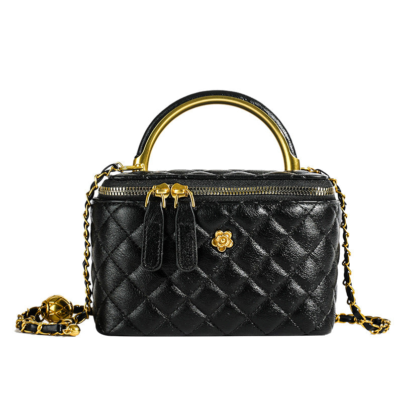Black Luxury Quilted Mini Box Handbag with Chain Strap and Metal Handle - Elegant Evening Purse Main image