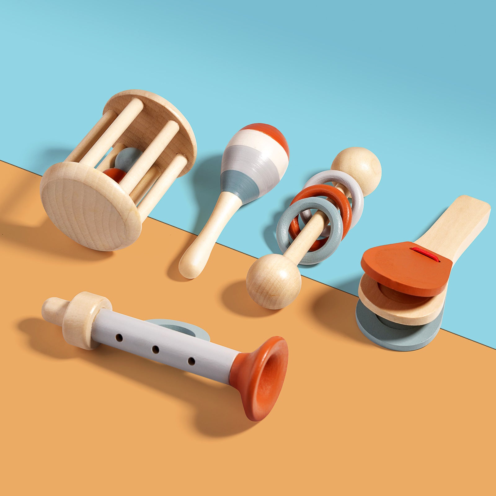 Wooden Orff Instrument Set for Kids – Includes Rattle, Maraca, Bell, Trumpet, and Bed Bell – Early Learning Musical Toy for Toddlers Main image