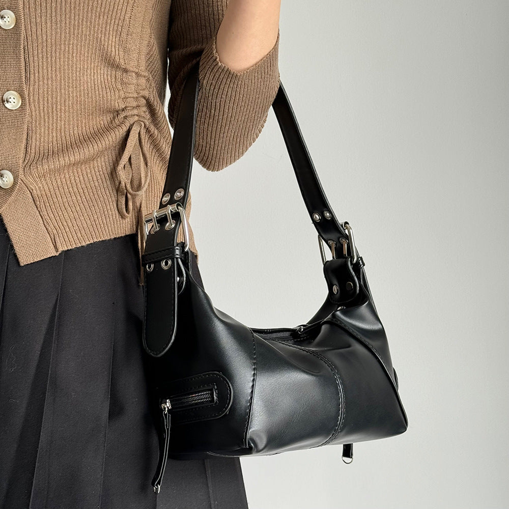 Black Trendy Punk Shoulder Bag, Small Retro Handbag with Sweet Cool Aesthetic, Versatile Underarm Bag Main image