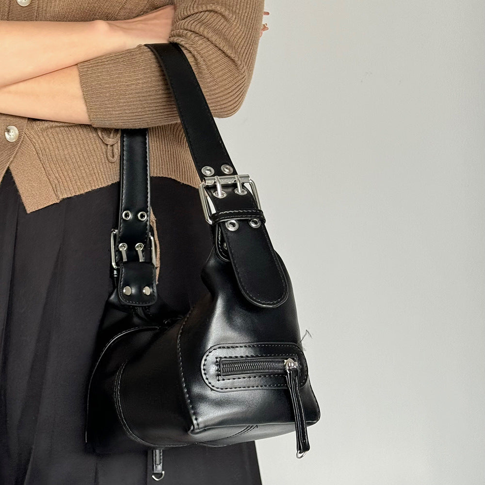 Black Trendy Punk Shoulder Bag, Small Retro Handbag with Sweet Cool Aesthetic, Versatile Underarm Bag Secondary image