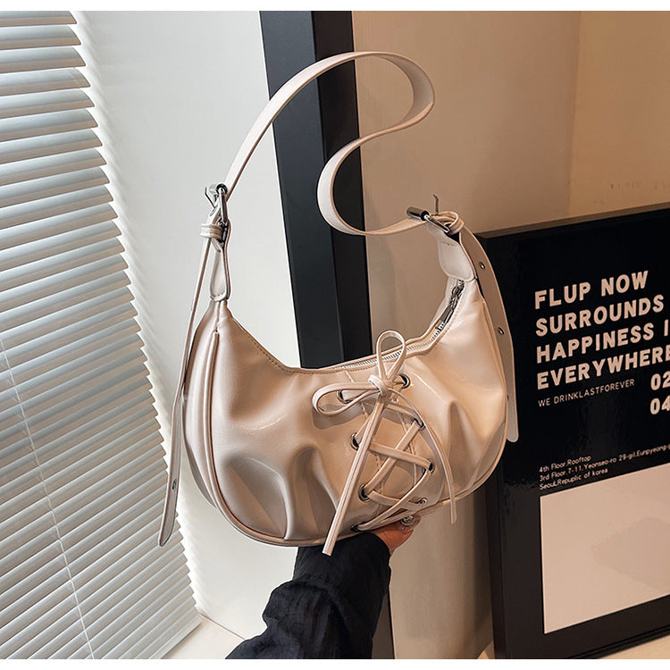 White Elegant Bowknot Design Shoulder Bag - Chic Underarm Dumpling Bag for Trendy Looks Secondary image