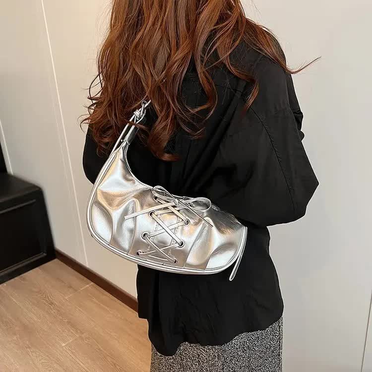 Silver Elegant Bowknot Design Shoulder Bag - Chic Underarm Dumpling Bag for Trendy Looks Main image