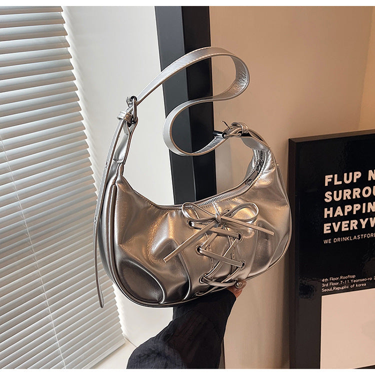 Silver Elegant Bowknot Design Shoulder Bag - Chic Underarm Dumpling Bag for Trendy Looks Secondary image