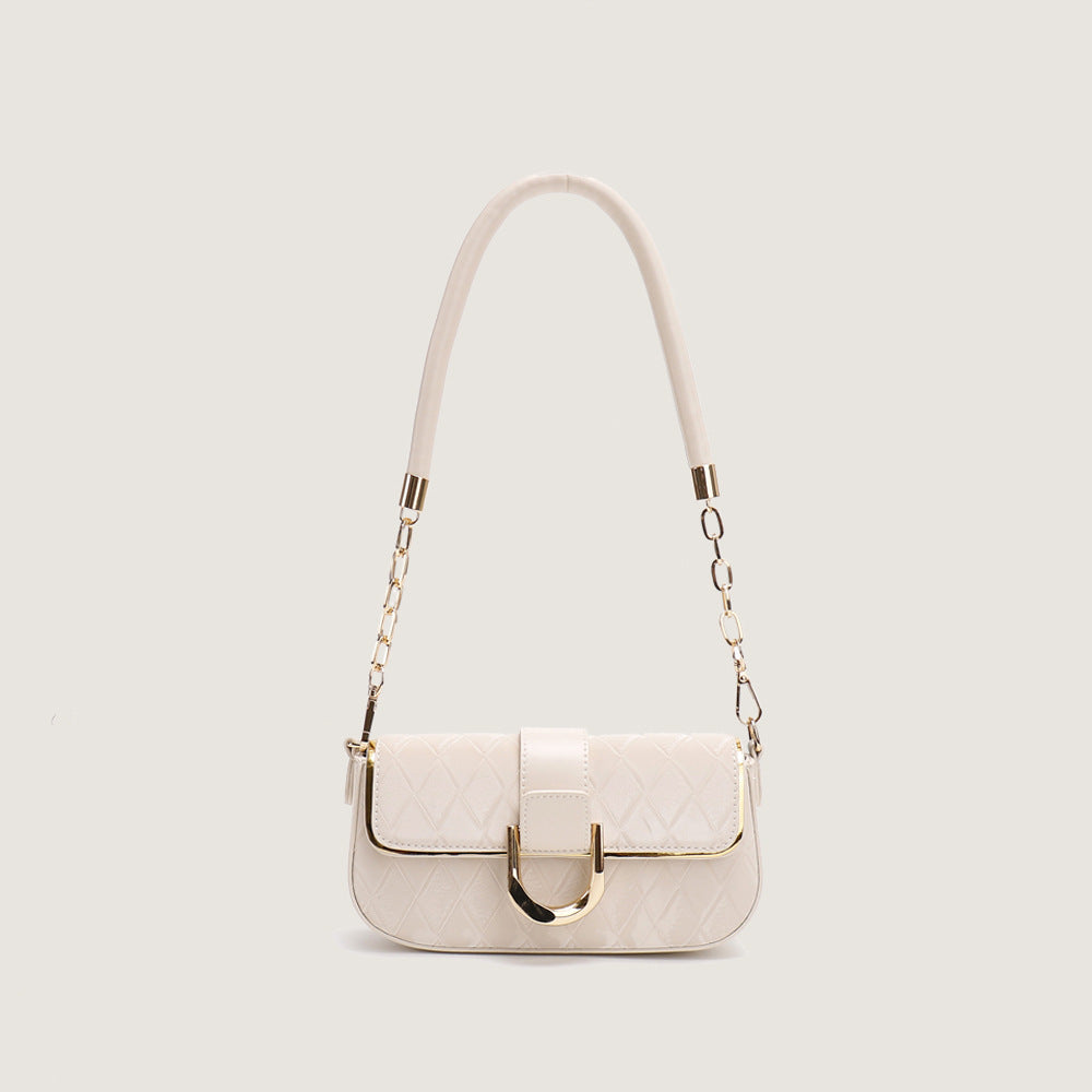 White Elegant Quilted Chain Shoulder Bag for Office Professionals | Simple and Fashionable Small Square Bag for Women Main image