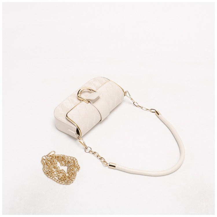 White Elegant Quilted Chain Shoulder Bag for Office Professionals | Simple and Fashionable Small Square Bag for Women Secondary image