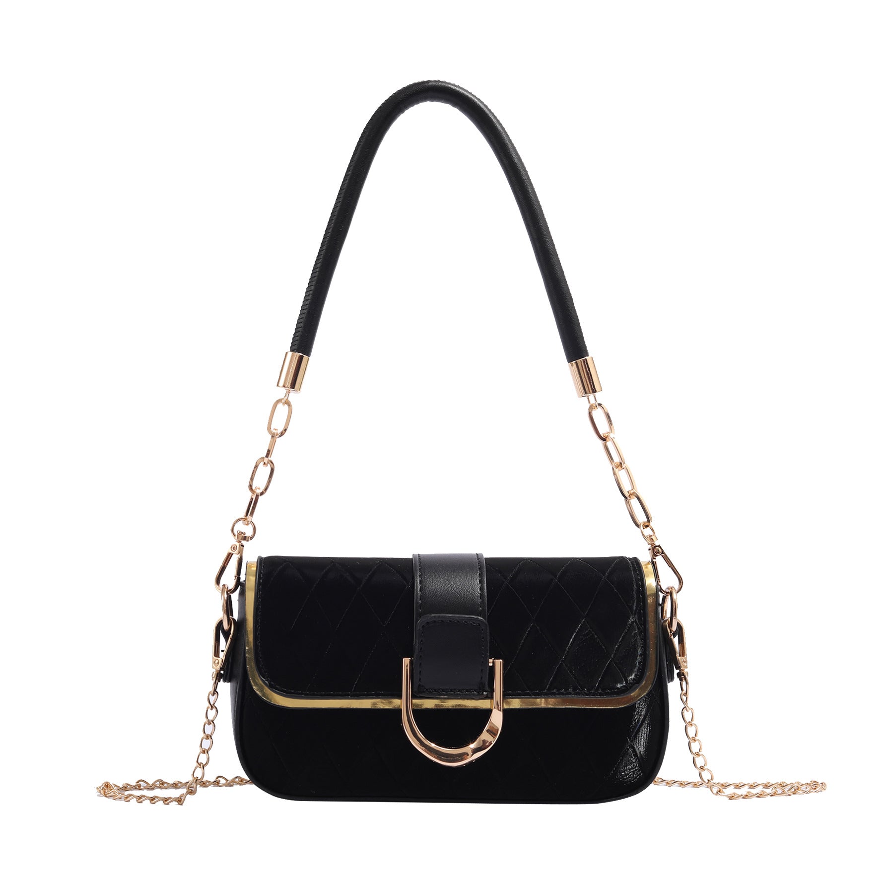 Black Elegant Quilted Chain Shoulder Bag for Office Professionals | Simple and Fashionable Small Square Bag for Women Main image