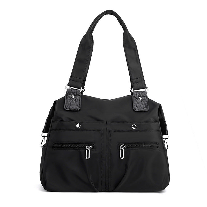 Black Stylish Nylon Large Capacity Tote Bag for Work and Commute | Multi-Pocket Shoulder Bag | Fashionable Canvas Bag Main image
