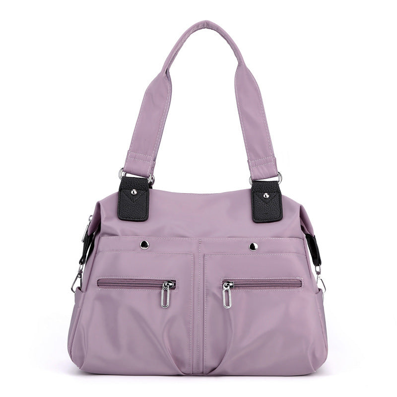 Purple Stylish Nylon Large Capacity Tote Bag for Work and Commute | Multi-Pocket Shoulder Bag | Fashionable Canvas Bag Main image