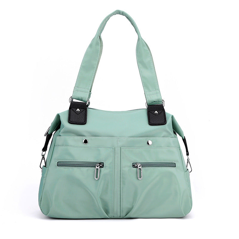 Light Green Stylish Nylon Large Capacity Tote Bag for Work and Commute | Multi-Pocket Shoulder Bag | Fashionable Canvas Bag Main image