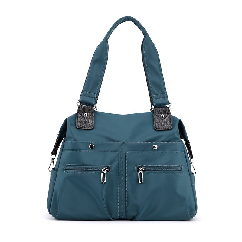 Dark Blue Stylish Nylon Large Capacity Tote Bag for Work and Commute | Multi-Pocket Shoulder Bag | Fashionable Canvas Bag Main image