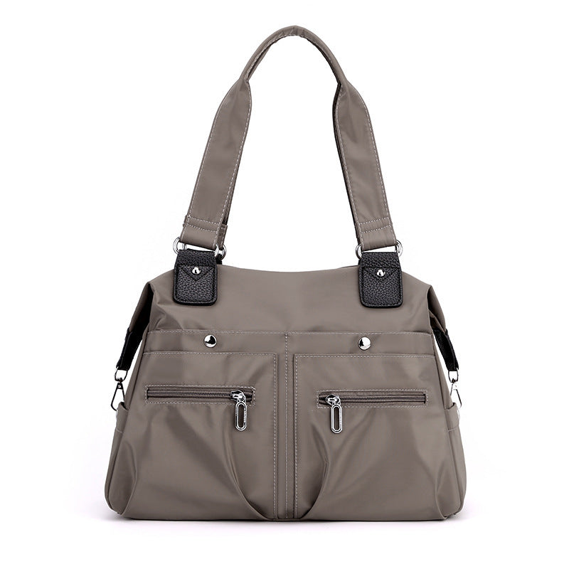 Brown Stylish Nylon Large Capacity Tote Bag for Work and Commute | Multi-Pocket Shoulder Bag | Fashionable Canvas Bag Main image