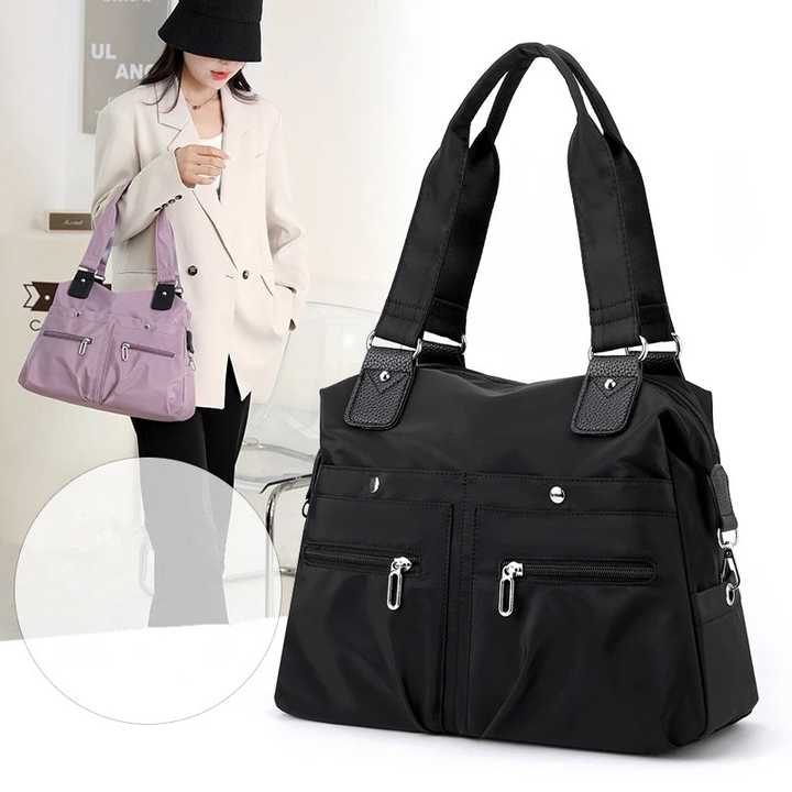 Brown Stylish Nylon Large Capacity Tote Bag for Work and Commute | Multi-Pocket Shoulder Bag | Fashionable Canvas Bag Secondary image