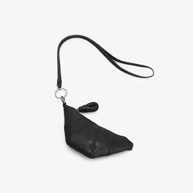 Black Cute Crossbody Coin Purse | Mini Croissant Design Shoulder Bag | Small PU Leather Portable Makeup & Earphone Pouch Main image