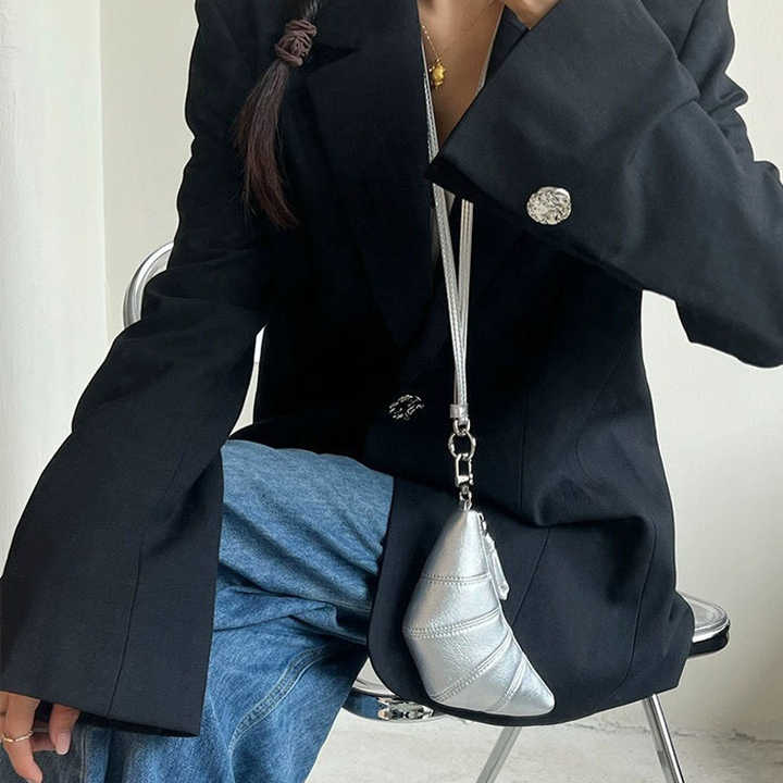 Silver Cute Crossbody Coin Purse | Mini Croissant Design Shoulder Bag | Small PU Leather Portable Makeup & Earphone Pouch Secondary image