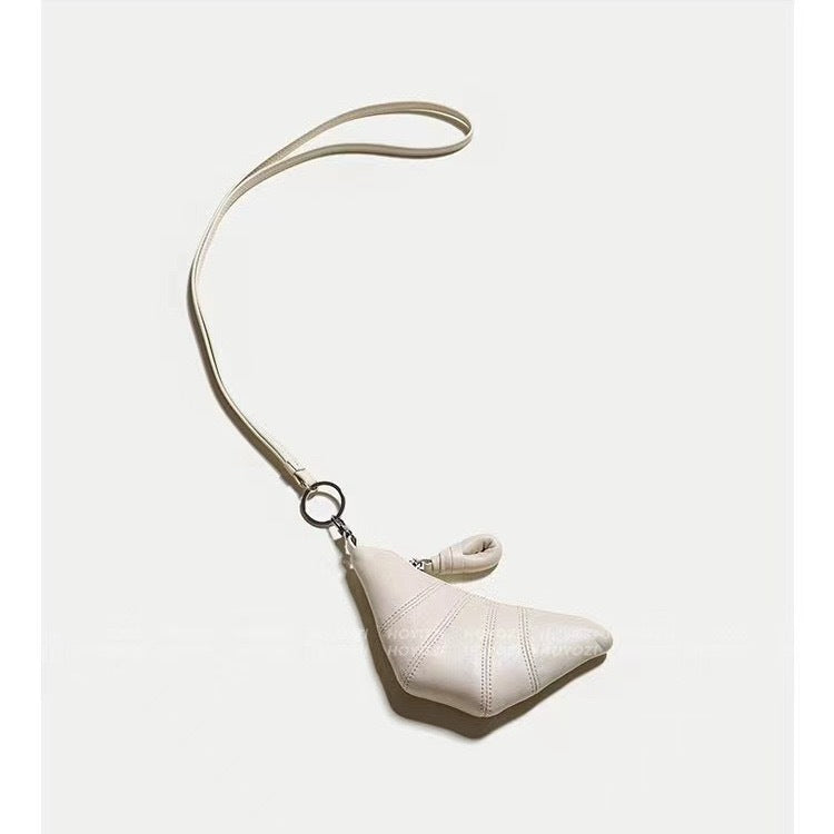 White Cute Crossbody Coin Purse | Mini Croissant Design Shoulder Bag | Small PU Leather Portable Makeup & Earphone Pouch Main image